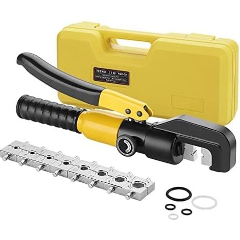 10T Hydraulische Crimpzange mit 9 Sechskant-Matrizen, 12 mm Hub, 4 – 70 mm² Crimpwerkzeug-Set zum Crimpen von Kabelschuhen