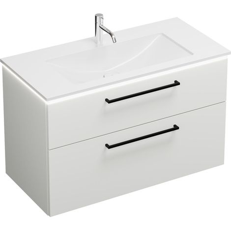 Vasque en fonte minérale Burg Eqio + meuble sous-vasque blanc brillant/blanc alpin GR0234