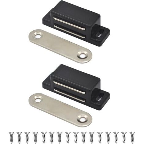 (Noir, 2 Pack) Loquet Magnétique de Placard Idéal pour Portes d'armoire, Placards, Tiroirs et Volets Loquet Magnétique Facile à Installer Aimant Porte Placard Magnétique inclus (1/5)