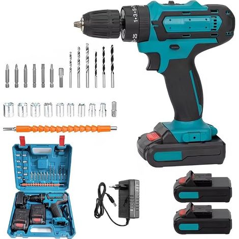 Cordless Electric Drill with 2 Batteries 21V 1200mAh 38Nm 32 in 1 Cordless Impact Drill with 25+3 Torque, 1-10mm Keyless Chuck (1/5)