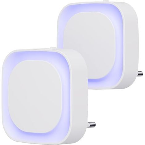 Set of 2 Blue LED Night Lights, Plug, Dimmable, Twilight Sensor (1/5)