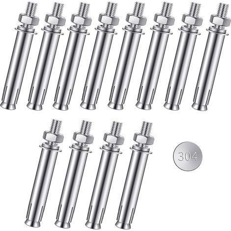 Lot de 12 (M6 x 60 mm) vis d'expansion, écrous hexagonaux, boulons d'ancrage de fixation robustes, en acier inoxydable 304 (1/5)