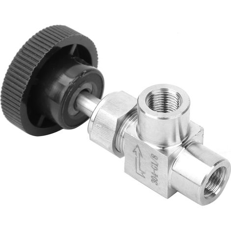 Vanne à aiguille à filetage femelle BSPP, vanne d'arrêt coudée en acier inoxydable 304 pour eau, gaz, fioul et carburant 1/8 (1/5)