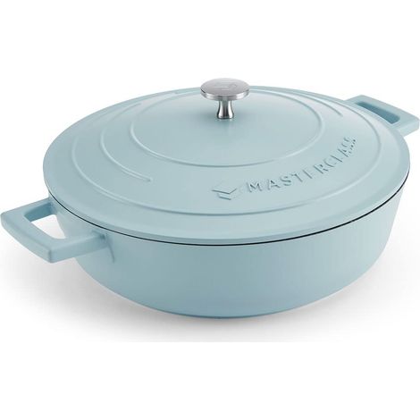 MasterClass Casseruola bassa con coperchio 4L/28 cm, in alluminio fuso leggero, sicura per forno e piano cottura a induzione, blu cielo (1/5)