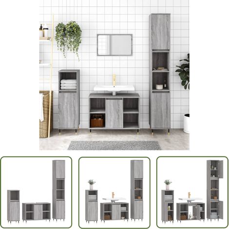 The Living Store Ensemble de meubles de salle de bain 3 pcs Sonoma gris - Meuble De Salle De Bain - Ensemble Salle De Bain - Vanity - Dressing Salle De Bain - Rangement Salle De Bain (1/5)