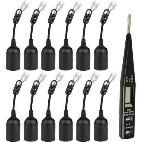 Douille de rechange E27-12 PCS Douille E27 Support d'ampoule + Tension VDE/testeur de Phase, 4A 250V Douille de lampe avec câble (max.60W),Base de Lumière Douille de Suspension, Douille de Chantier