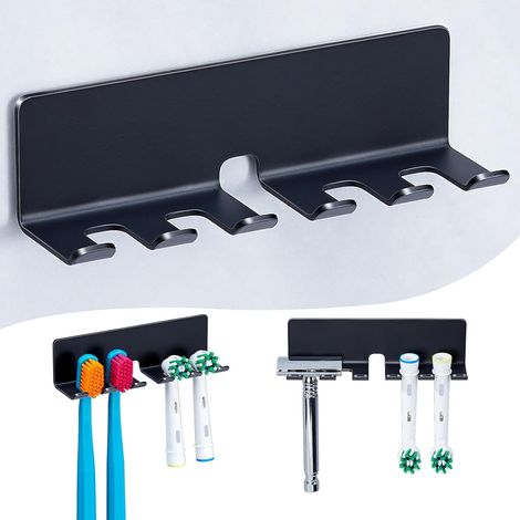 1 Porte-Brosse à Dents Mural, Acier Inoxydable Noir, Sans Percage, Pour Salle de Bain