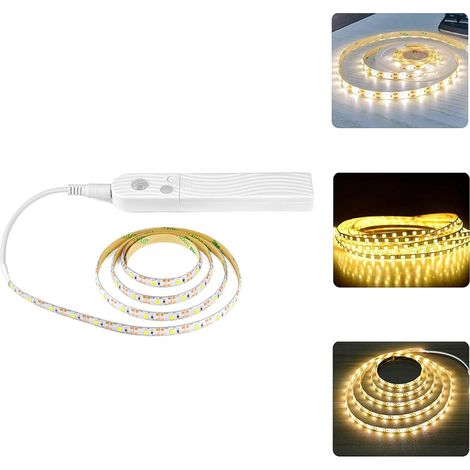 Bande Lumineuse Led À Détecteur De Mouvement, Batterie De 2 M Avec Interrupteur, Autocollante, Découpable, Étanche, À Intensité Variable Pour Dessous De Placard, Cuisine, Chambre À Coucher Blanc Chaud