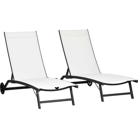 Bains de soleil Yvreval contemporains inclinables 5 positions crème alu textilène 2 roulettes