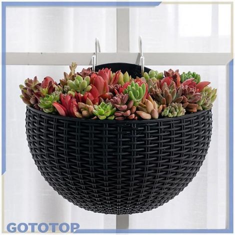 Pot de fleurs mural 2 PCS Imitation Rotin Tenture Murale Pot De Plante Demi-Rond Mural Semi-Circulaire Pot jardin outils (1/4)