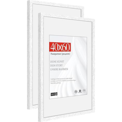2er Set Bilderrahmen 40x60cm mit Passepartout 30x40cm, Massivholz Eiche Weiß (1/5)
