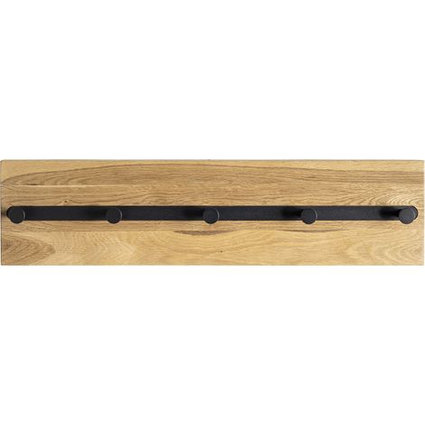 Garderobe murale, Patère murale en bois massif coloris chêne et métal noir -longueur 60 x profondeur 6 x hauteur 15 cm (1/5)