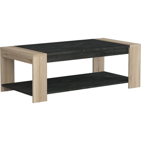Table basse simple finition chêne kronberg/sidewalk - L 110 x P 52,5 x H 38,6 cm -PEGANE- (1/2)