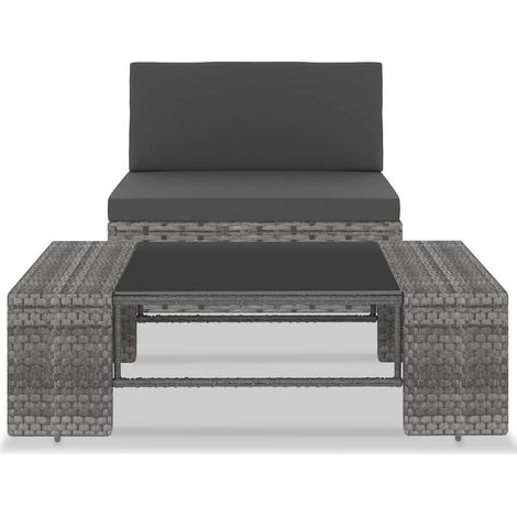 Salon de jardin 2 pièces modulable résine tressée table basse canapé gris et anthracite (1/5)