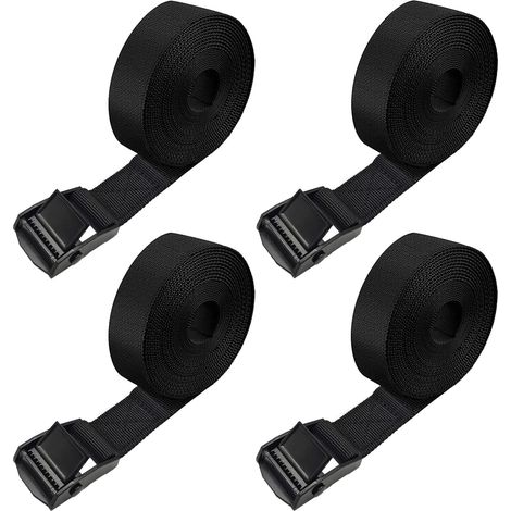 4 sangles d'arrimage 2,5 x 300 cm - Noires pour porte-vélos (1/5)
