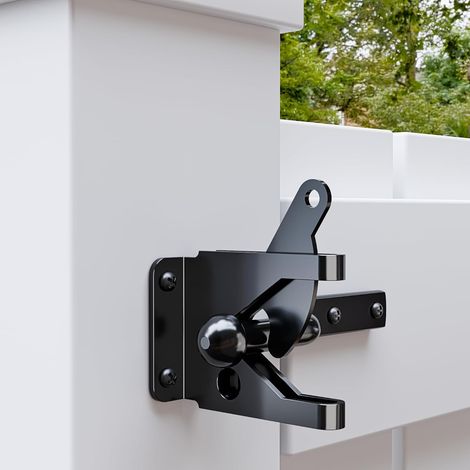 Verrou automatique pour portail de jardin en acier pour portes en bois, revêtement en poudre noir, loquet autobloquant pour clôture et abris de jardin - 1 pack (1/5)