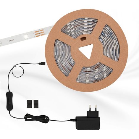 Bande LED 3 mètres 3000K autocollante interrupteur à câble 10W blanc plastique Briloner (1/5)