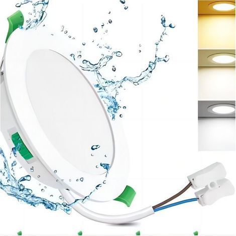 Spot LED Encastrable 7W, LED Spot Etanche Salle de Bain, Blanc Chaud 3000K, Blanc Neutre 4000K et Blanc Froid 5700K, Trou Φ65-100mm, 30mm Extra Plat, Non Dimmable (1/4)