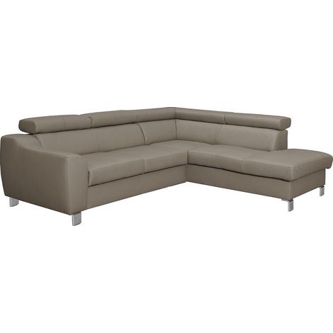 Canapé d'angle en cuir italien de luxe 5 places ASTERO, taupe, angle droit (1/4)