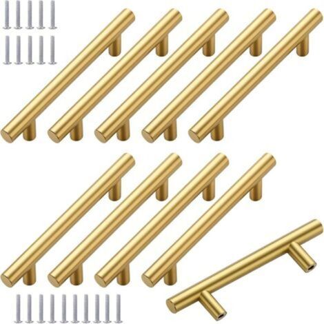 10 PCS Poignet de Porte Cuisine,Acier Inoxydable Poignee de Meuble Cuisine Espacement des Trous de 128 mm,Poignées D'armoire Creuses Brossées,Doré Inoxydable Poignée Meuble,pour Armoire Tiroir Armoire (1/5)