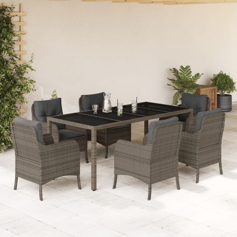 Set comedor jardín 7 pzas y cojines ratán sintético gris (1/5)