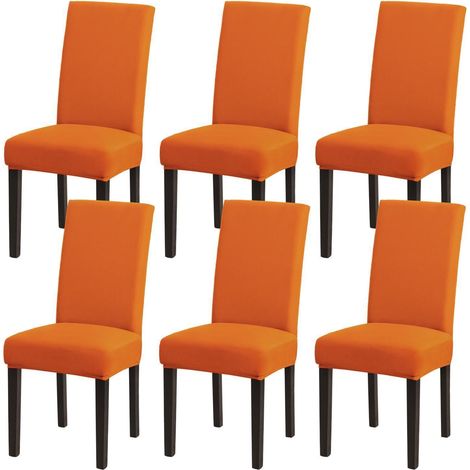 Stuhlhussen 6er Set Orange, Stretch, Waschbar, Abnehmbar (1/5)