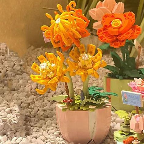 Pflanztopf aus Bausteinen, lehrreich, realistisch, farbenfroh und schön Chrysanthemen-Bonsai aus Bausteinen für Kinder und Erwachsene (388 Teile). (1/5)