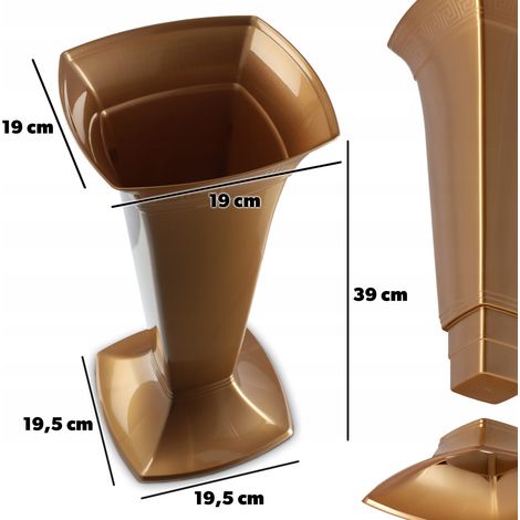 KADAX Grabvase mit Sockel, Friedhofsvase aus Kunststoff, 19 cm, Gold