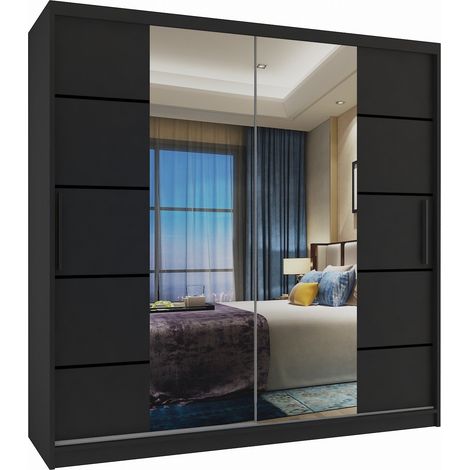 Schiebeschrank Belini 200 cm Mit Schubladen mit Spiegel schwarz Ebenholz dunkel Hersteller (1/4)
