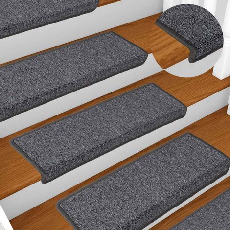 vidaXL Alfombrillas para escaleras 15 unidades 65x21x4 cm Gris oscuro Borde rectangular (1/5)