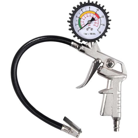 Manomètre pour pneus de voiture 220 PSI, pistolet gonfleur avec tuyau en caoutchouc 16 BAR, compresseur d'air, outil pour pneus de voiture et fourgon, pour compresseur, voiture, moto, vélo, camion (1/5)