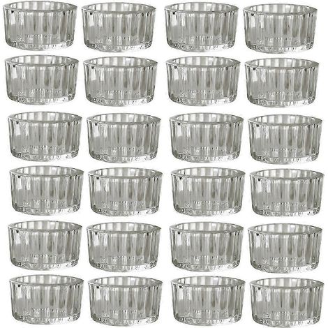 Ensemble de 24 photophores en verre transparent pour bougies chauffe-plat, idéal comme centre de table, pour mariage, anniversaire ou décoration intérieure. (1/5)