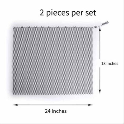 Cortinas de malla metálica para chimenea, 2 cortinas de malla metálica, rejilla de seguridad de hierro, color negro, 24" de ancho x 18" de alto. (1/4)