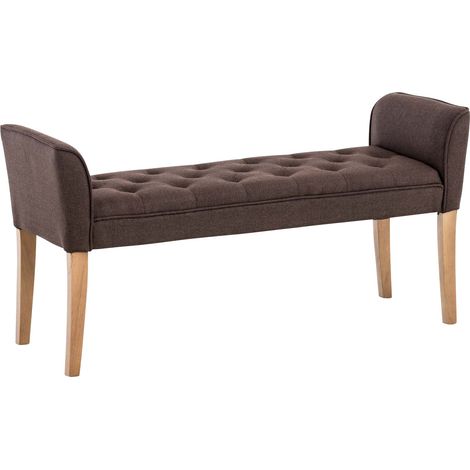 Panca imbottita in tessuto marrone con gambe in legno larghezza 133 cm BAN10004