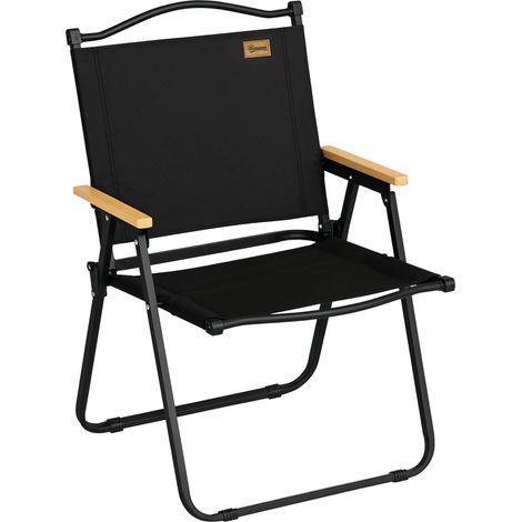 Chaise pliante d'extérieur avec accoudoirs, tissu Oxford et assise en acier, noire idéal pour salon, chambre à coucher ou bureau facile à assembler avec instructions incluses