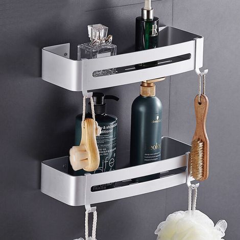 YMYNY Support de douche sans perçage support de salle de bain en aluminium antirouille stockage de stockage 2 niveaux pour shampooing savon (panier)
