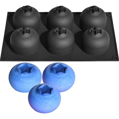 Moules de Cuisson,6 Empreintes Myrtille Alimentaire Résistant à la Chaleur Moules en silicone antiadhésifs pour pâtisserie,pour Chocolat Biscuits Dessert Crème Glacée Muffin,Noir,Noir (1/5)
