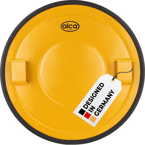 alca® Schutzabdeckung AutoSafe PowerCover Plus I Diebstahlschutz für Radbolzen I Ergänzung oder Ersatz für Radkralle M & XL Tresor I Bolzenabdeckung aus Stahl Ø 30 cm I gelber Sicherheitsdeckel