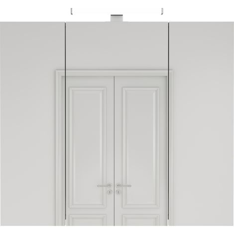 Mobile specchio bagno bianco da 80 cm a 3 ante con LED, presa francese e ripiani in vetro (1/4)