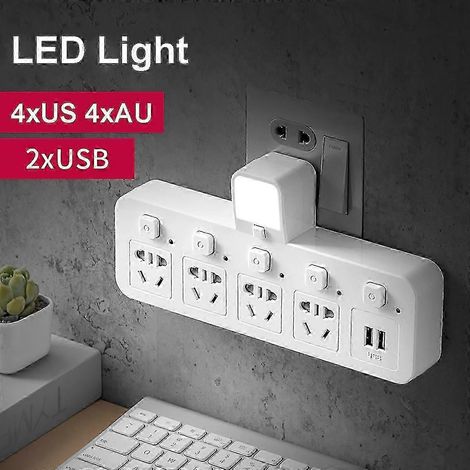 Multiprise murale multifonction à 4 prises USB avec interrupteur indépendant et témoin lumineux LED (1/5)