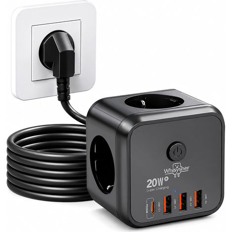 Cube multiprise avec USB C, PD20W 7 en 1 multiprise avec interrupteur (1/5)