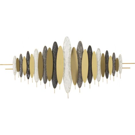 Pannello da muro Oligram con foglie ovali in ferro oro e nero, 149x70 cm (1/5)