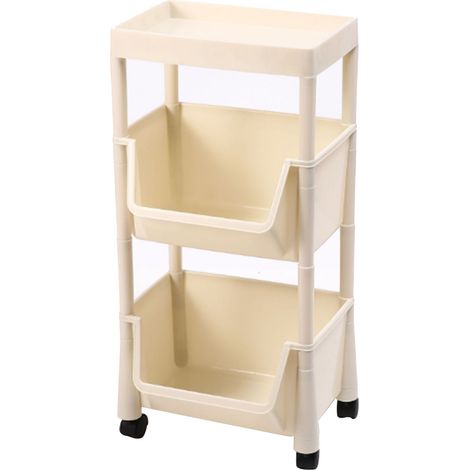Étagère de rangement 3 niveaux blanc crème avec couvercle, style moderne, démontable, sans perçage, pour salle de bain ou livres, organiseur à tiroir. (1/5)