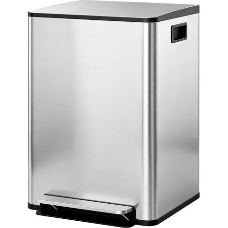 Cuisine propre et sans odeur : poubelle double bac 2x30L pour tri sélectif à pédale en inox anti-traces (1/5)