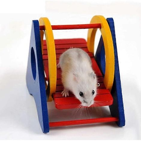 Hamster Regenbogen Holzschaukel Wippe Spielzeug Bunte Hängeleiterbrücke aus Holz für kleine Haustiere Zwergratte Maus Rennmaus Chinchilla Meerschweinchen (Schaukel Wippe) (1/5)