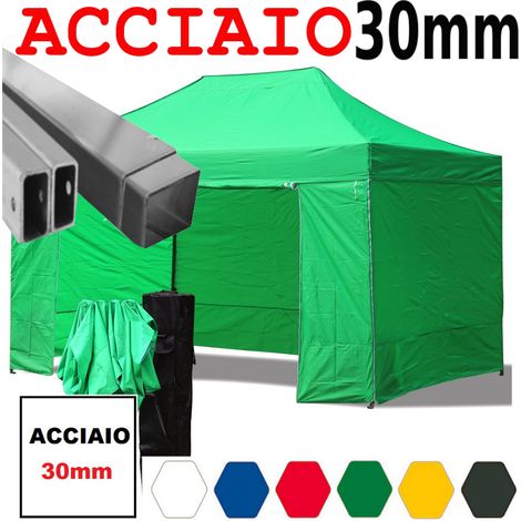 Gazebo 3x4,5 m verde pieghevole portatile estendibile richiudibile estensibile acciaio con laterali per fiere eventi stand chiosco tenda tendone mercato mercatino (1/5)