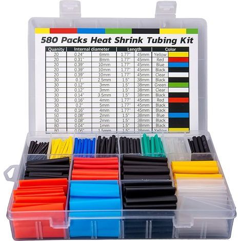 Gaine Thermorétractable Câble Électrique - 580 Pièces Gaines Thermoretractables Ratio 2:1, Kit de Tube de Câble D'isolation Électrique (6 Couleurs, 11 Tailles) (1/5)