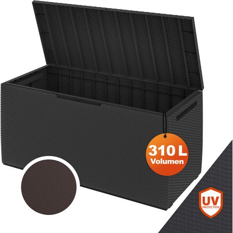 DEUBA® Capri 310 Litre Rattan Effect Garden Storage Box by KETER  123x53x58cm Bench With 240kg Capacity  Lockable Cushion Organiser  Chest With Wheels Rollers  UV Resistant  Anthracite
