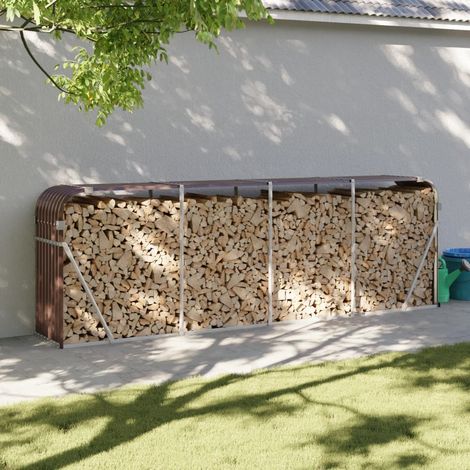 vidaXL Leñero de acero galvanizado marrón 300x45x100 cm (1/5)