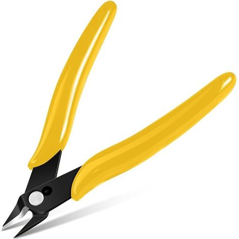 Petite Pince Coupante, Coupantes de Côté, Pinces Coupantes Latérales Precision, Outillage Electricien Cutter Affleurant pour Fils Durs, Mous et Extrêmement Fins, Jaune (1/4)